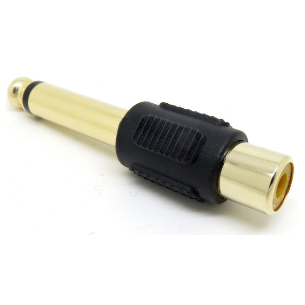 1 X RCA Phono Female to Male 6.3mm 6.35mm 1/4 Jack Adapter Converter Plug Gold