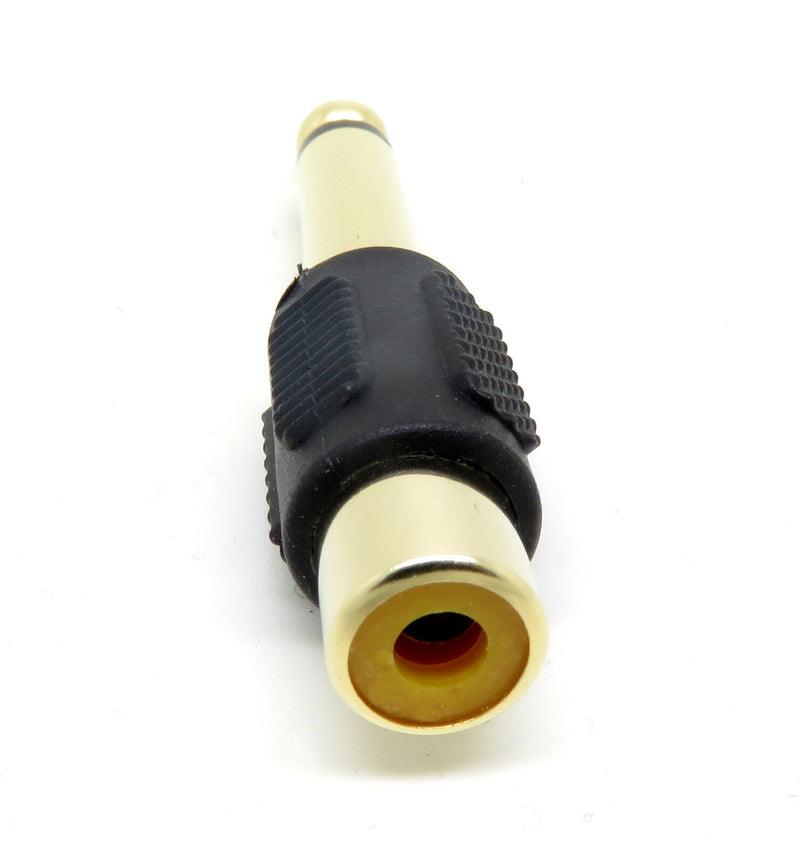 1 X RCA Phono Female to Male 6.3mm 6.35mm 1/4 Jack Adapter Converter Plug Gold