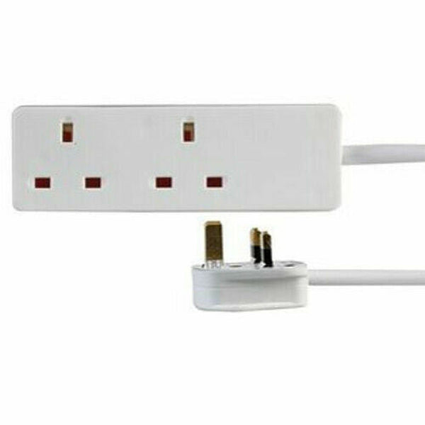 2m 2 Gang Extension Lead Cable Plug Socket Electric Mains Power