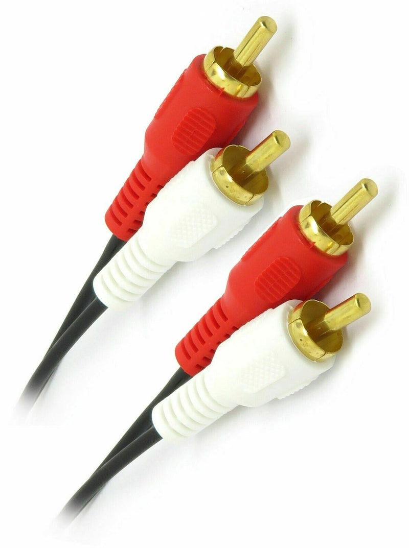2m Twin Phono RCA Cable Speaker Amp Lead Male To Male Plug RED WHITE GOLD