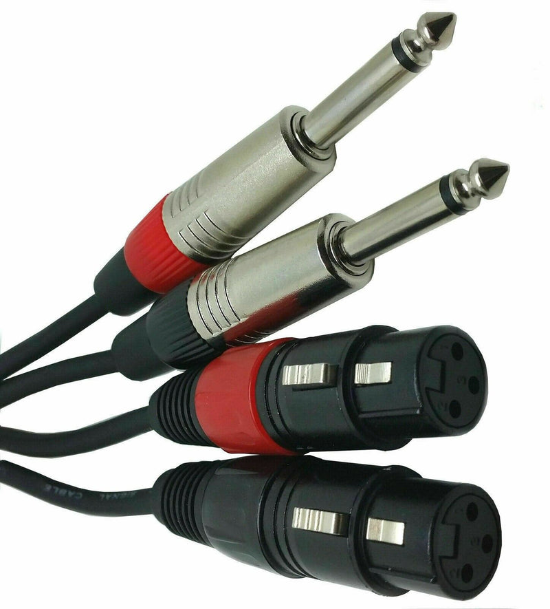 Twin 2 X XLR FEMALE TO 1/4" 6.35mm 6.33MM Mono JACK LEAD Mic Microphone Cable