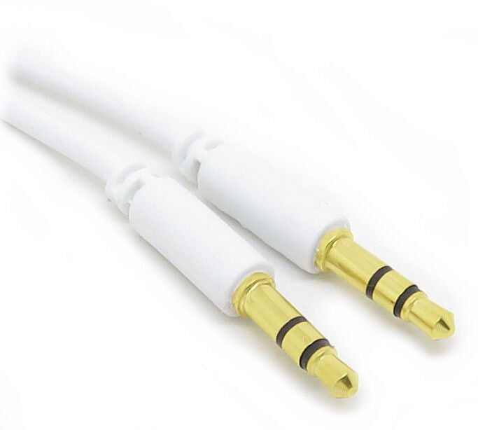 1m Slimline PRO 3.5mm Jack to Stereo Audio Cable Lead GOLD Short White Slim