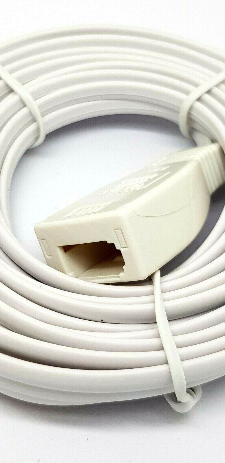 20m Telephone Extension Lead Cable HQ Flat Slimline Phone Line BT Virgin Fax
