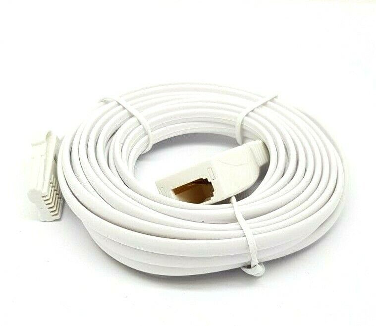 20m Telephone Extension Lead Cable HQ Flat Slimline Phone Line BT Virgin Fax