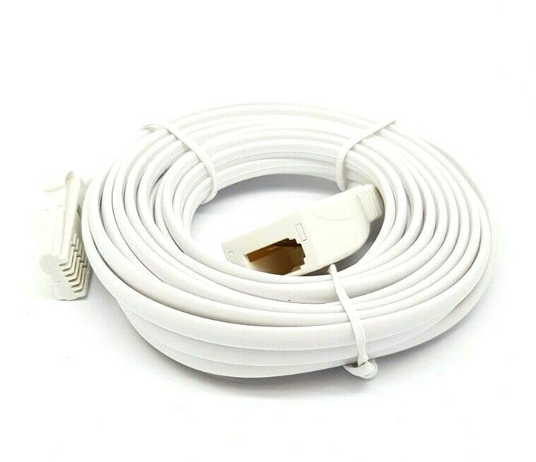 15m Telephone Extension Lead Cable HQ Flat Slimline Phone Line BT Virgin Fax